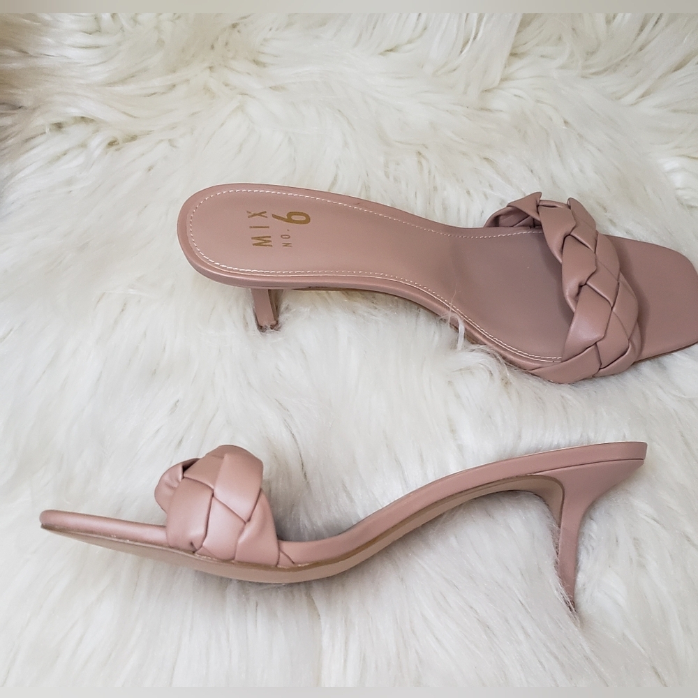 WOMENS NWT 11 TAUPE BRAIDED STRAPPY SQUARE OPEN TOE KITTEN HEELS ELANDRA SANDAL - Picture 5 of 12